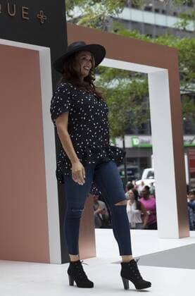 US: New York fashion week Ashley Nell Tipton show Model walks runway for women plus-size collection by Ashley Nell Tipton presented by JCPenney during New York fashion week ss 2017 at Greeley Square, New York.  LevxRadin