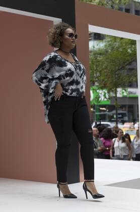 US: New York fashion week Ashley Nell Tipton show Model walks runway for women plus-size collection by Ashley Nell Tipton presented by JCPenney during New York fashion week ss 2017 at Greeley Square, New York.  LevxRadin