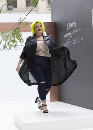 US: New York fashion week Ashley Nell Tipton show Model walks runway for women plus-size collection by Ashley Nell Tipton presented by JCPenney during New York fashion week ss 2017 at Greeley Square, New York.  LevxRadin