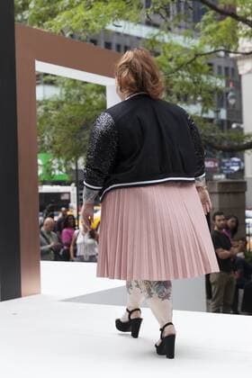 US: New York fashion week Ashley Nell Tipton show Model walks runway for women plus-size collection by Ashley Nell Tipton presented by JCPenney during New York fashion week ss 2017 at Greeley Square, New York.  LevxRadin