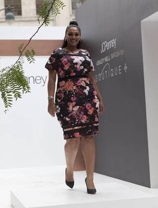 US: New York fashion week Ashley Nell Tipton show Model walks runway for women plus-size collection by Ashley Nell Tipton presented by JCPenney during New York fashion week ss 2017 at Greeley Square, New York.  LevxRadin