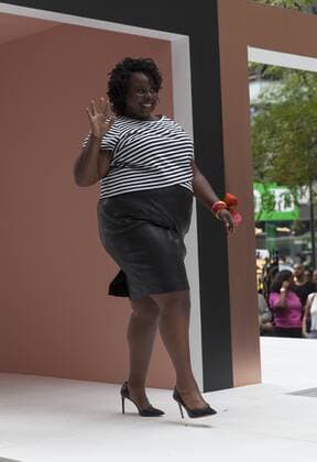 US: New York fashion week Ashley Nell Tipton show Model walks runway for women plus-size collection by Ashley Nell Tipton presented by JCPenney during New York fashion week ss 2017 at Greeley Square, New York.  LevxRadin