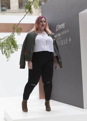 US: New York fashion week Ashley Nell Tipton show Model walks runway for women plus-size collection by Ashley Nell Tipton presented by JCPenney during New York fashion week ss 2017 at Greeley Square, New York.  LevxRadin