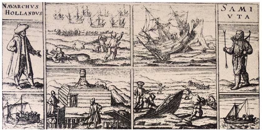 barentz s voyages by Gerrit de veer 1598 a variety of adventures. Willem Barentsz (William Barents or Barentz) (c. 1550 – 20 June 1597) Dutch navigator, cartographer, and Arctic explorer. He went on three expeditions to the far north in search for a Northeast passage. During his third expedition, the crew was stranded on Nova Zembla for almost a year. Barentsz died on the return voyage in 1597. In the 19th century, the Barents Sea was named after him. WHA  !ACHTUNG AUFNAHMEDATUM GESCHÄTZT! Copyright: WHA UnitedArchivesWHA_036_0858