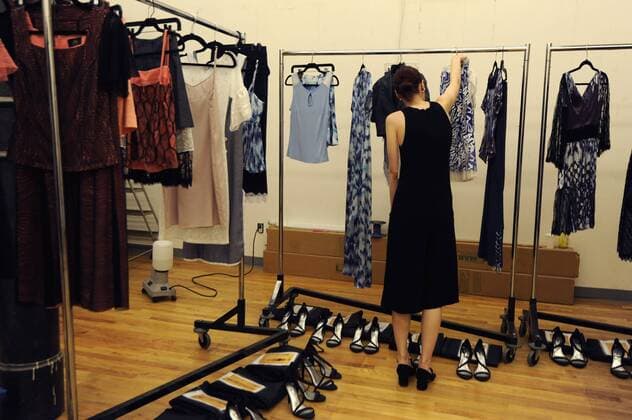 New York Fashion Week - Ann Amour Modenschau USA: Ane Amour Spring-Summer 2017 Runway Show A producer is preparing the collection for the Ane Amour Spring-Summer 2017 Runway Show part of the New York Fashion Week events.  JohanaxToro