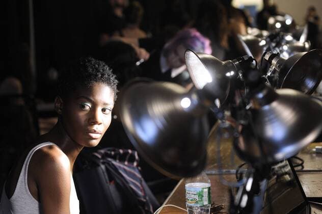 New York Fashion Week - Ann Amour Modenschau USA: Ane Amour Spring-Summer 2017 Runway Show A model is getting ready for the Ane Amour Spring-Summer 2017 Runway Show part of the New York Fashion Week events.  JohanaxToro