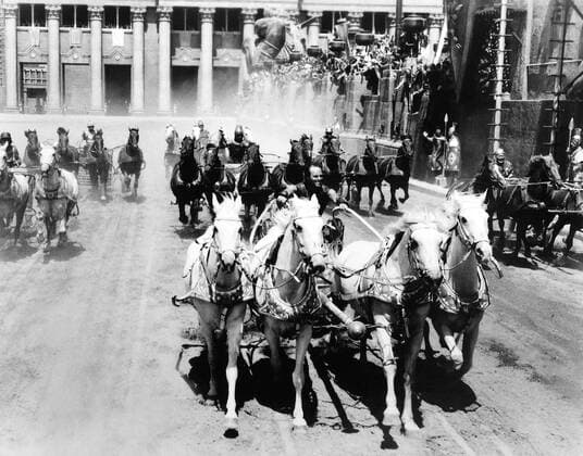 The chariot scene from the film Ben Hur with Charlton Heston 1959 WHA  !ACHTUNG AUFNAHMEDATUM GESCHÄTZT! Copyright: WHA UnitedArchivesWHA_059_0059