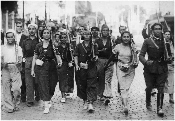Republican militia fighters at the beginning of the Spanish Civil War 1936 WHA  !ACHTUNG AUFNAHMEDATUM GESCHÄTZT! Copyright: WHA UnitedArchivesWHA_061_0004