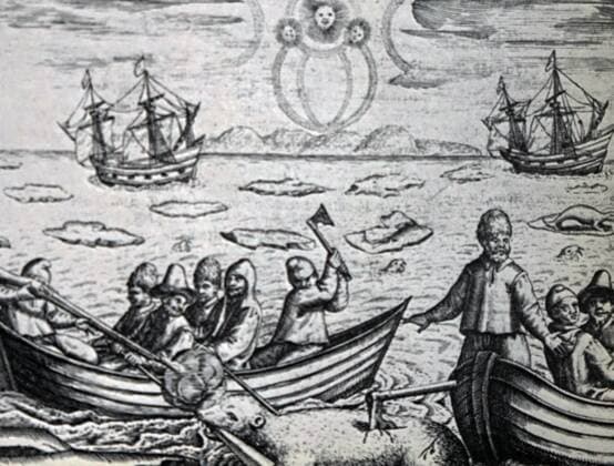 Engraving taken from Gerrit de Veer s (1570-1598) book The three voyages of William Barents to the Arctic regions . Dated 16th Century WHA  !ACHTUNG AUFNAHMEDATUM GESCHÄTZT! Copyright: WHA UnitedArchivesWHA_085_0256