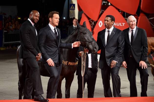 73rd Venice Film Festival, Red Carpet film The Magnificent Seven . Pictured: Denzel Washington, Chris Pratt, Antoine Furqua  Copyright: xSimonexComi Veneziax2016x o0 Tier kurios Pferd