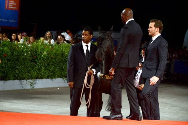 73rd Venice Film Festival, Red Carpet film The Magnificent Seven . Pictured: Denzel Washington, Chris Pratt, Antoine Furqua  Copyright: xSimonexComi Veneziax2016x o0 Tier kurios Pferd
