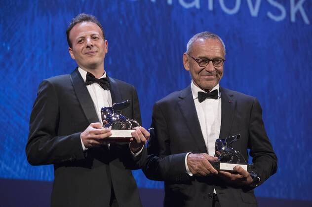 Director Amat Escalante and director Andrei Konchalovsky win ex-aequo the Silver Lion for Best Direction for the movies La Region Salvaje and Paradise at the award ceremony at the 73rd Venice International Film Festival on September 10, 2016 Foto:xDaziramx xFuturexImage