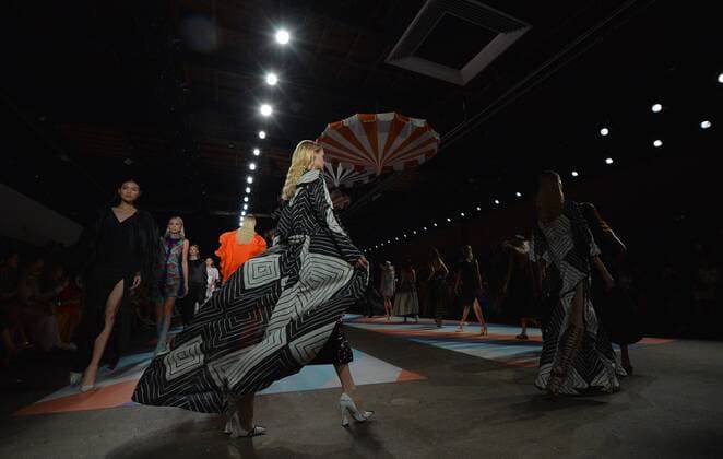 Models pose during the finale on the runway at the Christian Siriano show during New York Fashion Week: At Artbeam in New York City on September 10, 2016.  NYP201610010023 ANDREAxHANKS