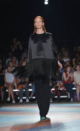 A model walks on the runway at the Christian Siriano show during New York Fashion Week: At Artbeam in New York City on September 10, 2016.  NYP201610010018 ANDREAxHANKS