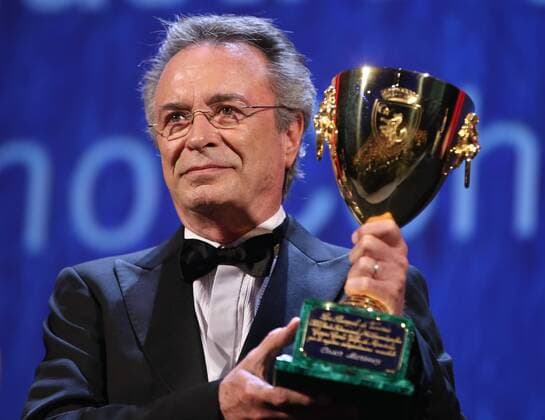 VENICE, Sept. 10, 2016 -- Actor Oscar Martinez holds the Coppa Volpi for the Best Actor for the movie El Ciudadano Ilustre during the award ceremony at the 73rd Venice Film Festival, at the Lido of Venice, Italy, Sept. 10, 2016. The Woman Who Left by Philippine director Lav Diaz won the Golden Lion, the highest prize presented at the 73rd Venice International Film Festival which concluded here on Saturday evening. )(axy) ITALY-VENICE-73RD FILM FESTIVAL-AWARD JinxYu 