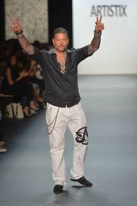 The designer greets the audience on the runway at the Artistix show during New York Fashion Week: The Shows at The Dock, Skylight at Moynihan Station in New York City on September 12, 2016.  NYP201612020013 ANDREAxHANKS