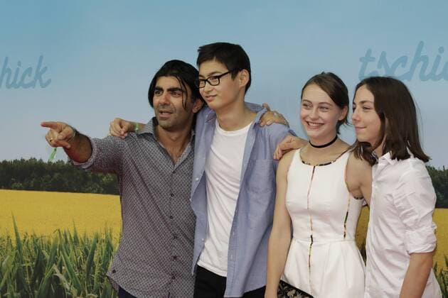 Berlin, Weltpremiere von TSCHICK am Montag, den 12. September 2016, Foto: Regisseur Fatih Akin, Anand Batbileg („Tschick ), Mercedes Müller („Isa ) und Tristan Göbel („Maik , v. l.)