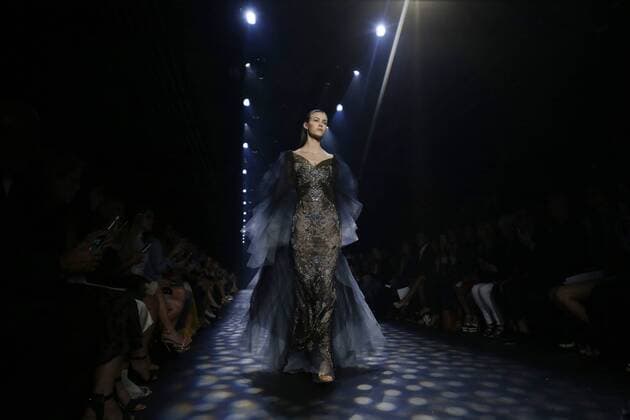 A model walks on the runway at the Marchesa Spring Summer fashion show during New York Fashion Week at The Dock, Skylight at Moynihan Station on September 14, 2016 in New York City.  NYP20160914135 JOHNxANGELILLO