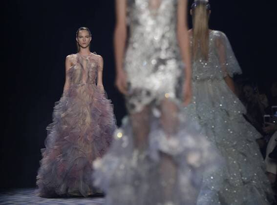 Models walk on the runway at the Marchesa Spring Summer fashion show during New York Fashion Week at The Dock, Skylight at Moynihan Station on September 14, 2016 in New York City.  NYP20160914144 JOHNxANGELILLO