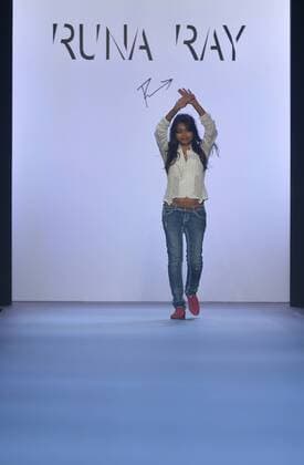 The designer greets the audience on the runway at the Runa Ray show during New York Fashion Week: The Shows at The Dock, Skylight at Moynihan Station in New York City on September 14, 2016.  NYP201614020063 ANDREAxHANKS