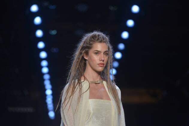 A model walks on the runway at the Runa Ray show during New York Fashion Week: The Shows at The Dock, Skylight at Moynihan Station in New York City on September 14, 2016.  NYP201614020052 ANDREAxHANKS
