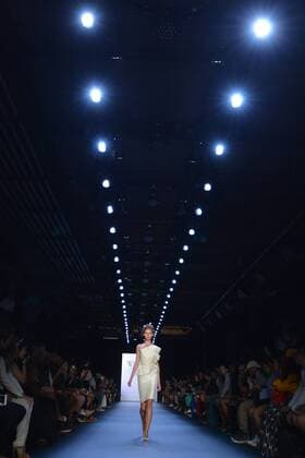 A model walks on the runway at the Runa Ray show during New York Fashion Week: The Shows at The Dock, Skylight at Moynihan Station in New York City on September 14, 2016.  NYP201614020054 ANDREAxHANKS