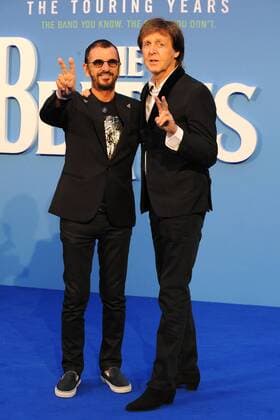 English pop singer-songwriters Paul McCartney and Ringo Starr attending the world premiere of The Beatles: Eight Days A Week documentary, held at London s Odeon Cinema Leicester Square. SEPTEMBER 15th 2016  TSTx162987