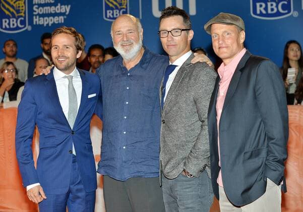(L-R) Michael Stahl-David, director Rob Reiner, Jeffrey Donovan and Woody Harrelson arrive at the world premiere of LBJ at Roy Thomson Hall during the Toronto International Film Festival in Toronto, Canada on September 15, 2016.  TOR2016091530 CHRISTINExCHEW