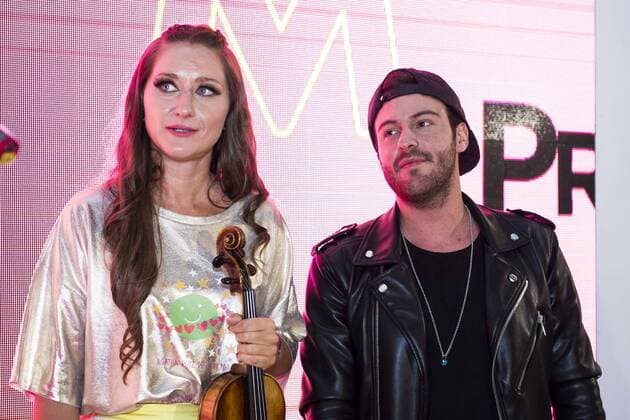 Violinist Elena Mikhailova and Dj Madison pose to the media at MBFWM16 in Madrid. September 16, Spain. 2016.  (20160916010)