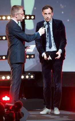 David Dewaele from Soulwax (R) pictured during the award ceremony of the Ensors Flemish film prizes on the closing day of the tenth edition of the Oostende Film festival, Friday 16 September 2016.  NICOLASxMAETERLINCK 04933603