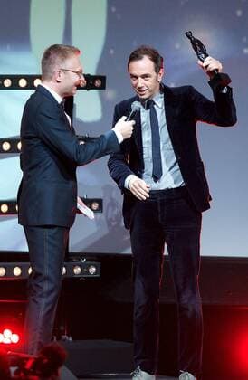 David Dewaele from Soulwax (R) pictured during the award ceremony of the Ensors Flemish film prizes on the closing day of the tenth edition of the Oostende Film festival, Friday 16 September 2016.  NICOLASxMAETERLINCK 04933606