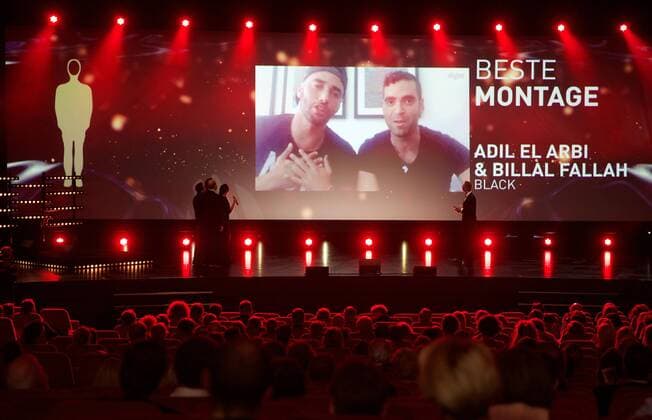Illustration picture shows, Billal Fallah, director Adil El Arbi and during the award ceremony of the Ensors Flemish film prizes on the closing day of the tenth edition of the Oostende Film festival, Friday 16 September 2016.  NICOLASxMAETERLINCK 04933625