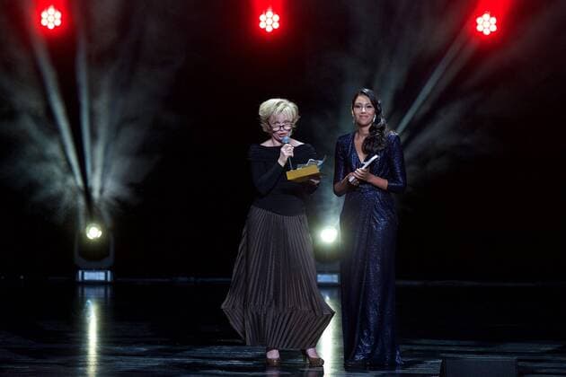 Renee Soutendijk (L) pictured during the award ceremony of the Ensors Flemish film prizes on the closing day of the tenth edition of the Oostende Film festival, Friday 16 September 2016.  NICOLASxMAETERLINCK 04933765
