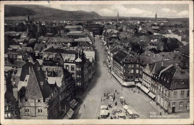 Trier, Stadtpanorama, Straßenpartie, Markt, Gebäude, Glockentum