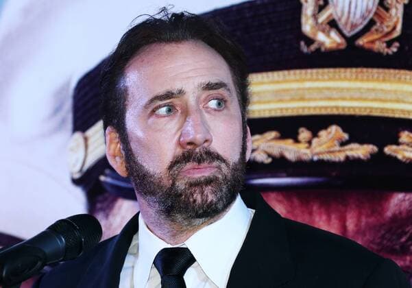 MOSCOW, RUSSIA - SEPTEMBER 20, 2016: American actor Nicolas Cage at the Russian premiere of a new action film, USS Indianapolis: Men of Courage, directed by Mario Van Peebles, at the 5 Zvyozd Na Paveletskoi Cinema Hall. Vyacheslav Prokofyev TASS  TS031D00