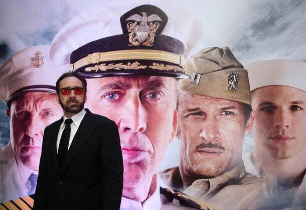 MOSCOW, RUSSIA - SEPTEMBER 20, 2016: American actor Nicolas Cage at the Russian premiere of a new action film, USS Indianapolis: Men of Courage, directed by Mario Van Peebles, at the 5 Zvyozd Na Paveletskoi Cinema Hall. Vyacheslav Prokofyev TASS  TS031CF7