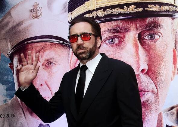 MOSCOW, RUSSIA - SEPTEMBER 20, 2016: American actor Nicolas Cage at the Russian premiere of a new action film, USS Indianapolis: Men of Courage, directed by Mario Van Peebles, at the 5 Zvyozd Na Paveletskoi Cinema Hall. Vyacheslav Prokofyev TASS  TS031CFB