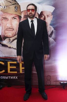 MOSCOW, RUSSIA - SEPTEMBER 20, 2016: American actor Nicolas Cage at the Russian premiere of a new action film, USS Indianapolis: Men of Courage, directed by Mario Van Peebles, at the 5 Zvyozd Na Paveletskoi Cinema Hall. Vyacheslav Prokofyev TASS  TS031CFD