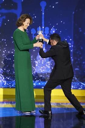September 21, 2016 - San Sebastian, Euskadi, Spain - Juan Antonio Bayona delivers the Donosti Lifetime Achievement Award to Sigourney Weaver at the Kursaal Palace during the 64th San Sebastian International Film Festival on September 21, 2016 in San Sebastian, Spain. San Sebastian Spain  - ZUMAg15_