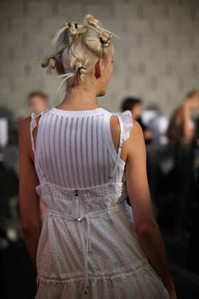 (160923) -- MILAN, Sept. 23, 2016 -- A model waits backstage of Diesel Black Gold fashion show during Milan Fashion Week Spring Summer 2017 in Milan, Italy, Sept. 23, 2016. )(cl) ITALY-MILAN-FASHION WEEK-DIESEL BLACK GOLD-BACKSTAGE JinxYu 