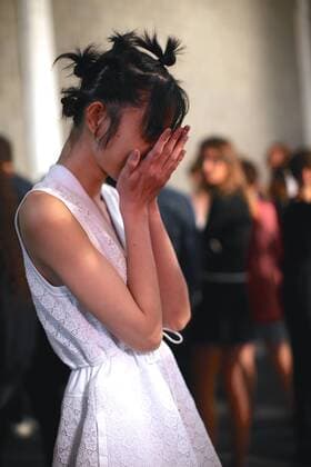 (160923) -- MILAN, Sept. 23, 2016 -- A model waits backstage of Diesel Black Gold fashion show during Milan Fashion Week Spring Summer 2017 in Milan, Italy, Sept. 23, 2016. )(cl) ITALY-MILAN-FASHION WEEK-DIESEL BLACK GOLD-BACKSTAGE JinxYu 