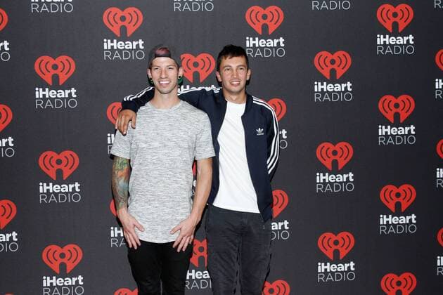 Musical duo Twenty One Pilots arrives for the iHeartRadio Music Festival at the T-Mobile Arena in Las Vegas, Nevada on September 23, 2016.  LVP2016092370 JAMESxATOA