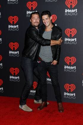 Reality Tv stars Chris Soules and Wells Adams arrive for the iHeartRadio Music Festival at the T-Mobile Arena in Las Vegas, Nevada on September 23, 2016.  LVP20160923108 JAMESxATOA
