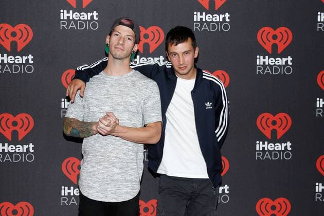 Musical duo Twenty One Pilots arrives for the iHeartRadio Music Festival at the T-Mobile Arena in Las Vegas, Nevada on September 23, 2016.  LVP2016092371 JAMESxATOA