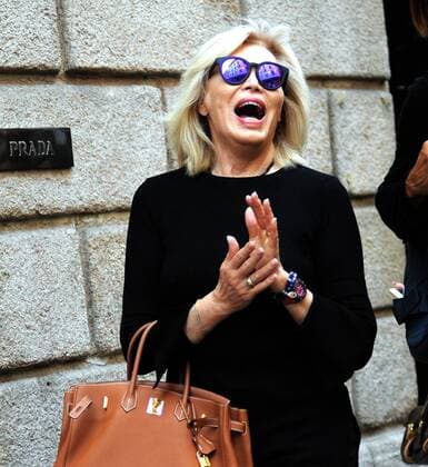 Milan, Amanda Lear in the center for fashion shows Amanda Lear arrives downtown to attend the fashion shows, in the company of a mysterious boy. Here they are walking along Via Montenapoleone.  Copyright: xMimmoxCarrierox