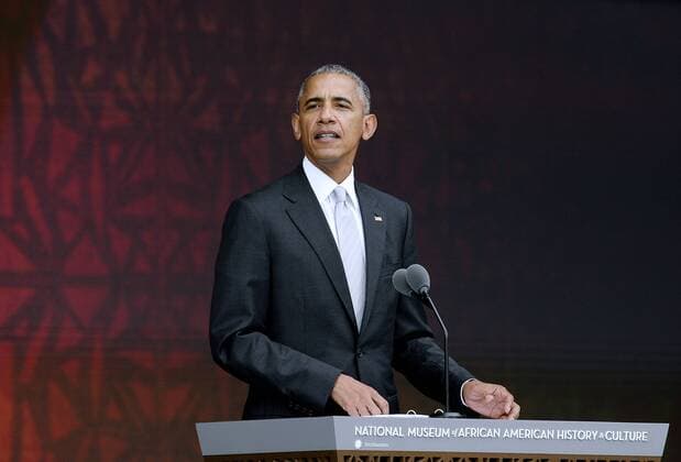 September 24, 2016 - Washington, District of Columbia, United States of America - United States President Barack Obama speaks at the opening ceremony of the Smithsonian National Museum of African American History and Culture on September 24, 2016 in Washington, DC. The museum is opening thirteen years after Congress and President George W. Bush authorized its construction. .Credit: Pool via CNP Washington United States of America - ZUMAs152