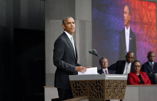 September 24, 2016 - Washington, District of Columbia, United States of America - United States President Barack Obama speaks at the opening ceremony of the Smithsonian National Museum of African American History and Culture on September 24, 2016 in Washington, DC. The museum is opening thirteen years after Congress and President George W. Bush authorized its construction. .Credit: Pool via CNP Washington United States of America - ZUMAs152