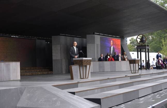 September 24, 2016 - Washington, District of Columbia, United States of America - United States President Barack Obama speaks at the opening ceremony of the Smithsonian National Museum of African American History and Culture on September 24, 2016 in Washington, DC. The museum is opening thirteen years after Congress and President George W. Bush authorized its construction. .Credit: Pool via CNP Washington United States of America - ZUMAs152