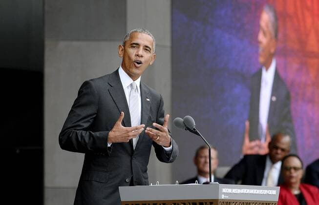 September 24, 2016 - Washington, District of Columbia, United States of America - United States President Barack Obama speaks at the opening ceremony of the Smithsonian National Museum of African American History and Culture on September 24, 2016 in Washington, DC. The museum is opening thirteen years after Congress and President George W. Bush authorized its construction. .Credit: Pool via CNP Washington United States of America - ZUMAs152