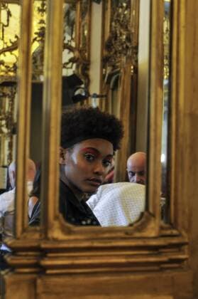 Italy: Milan Fashion Week Cividini Backstage A model is seen backstage ahead of the Cividini show Milan Fashion week Spring Summer 2017.  GaetanoxPiazzolla